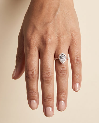 The Taylor Pavé Halo Pear Engagement Ring Setting in 14K Rose Gold