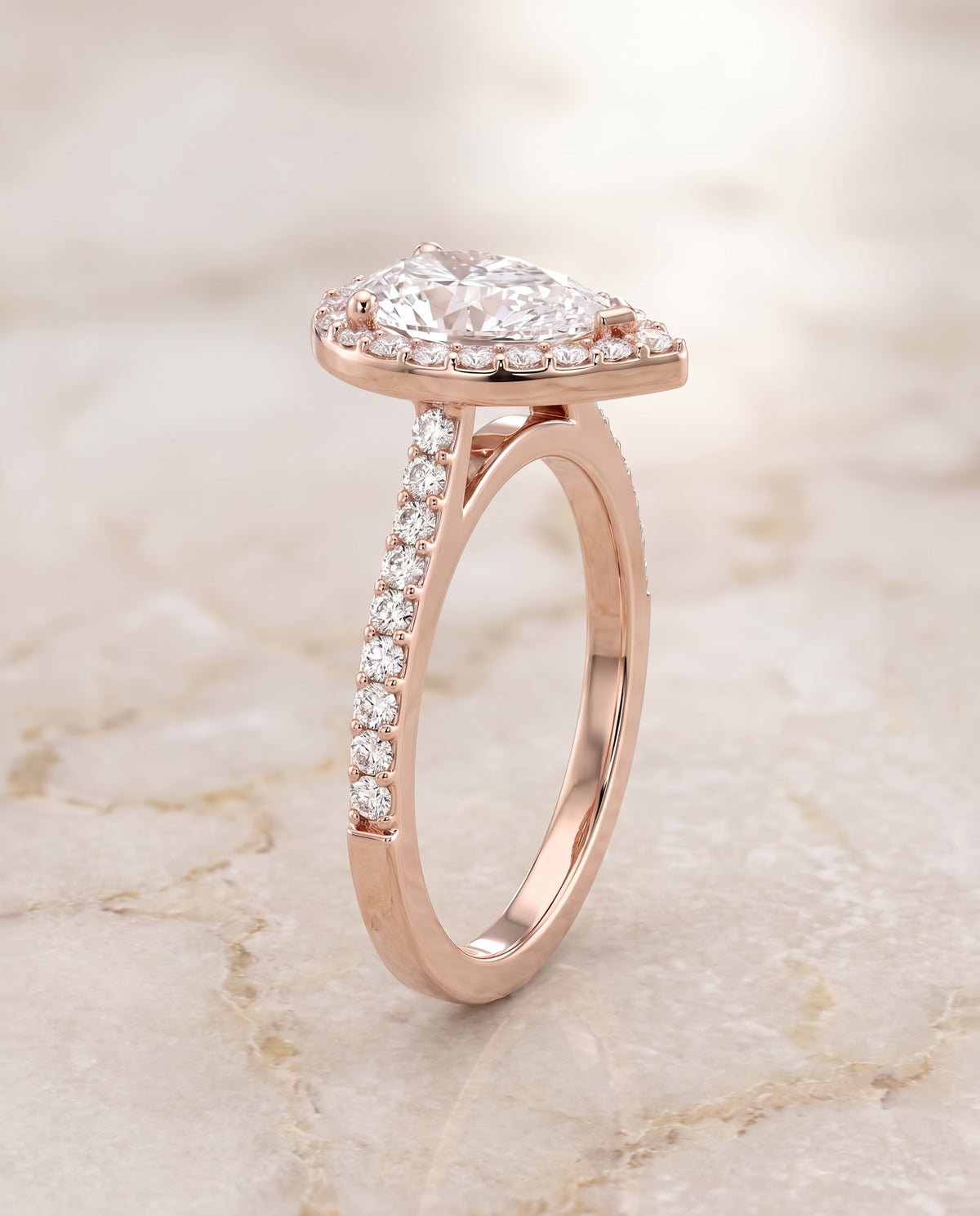 The Taylor Pavé Halo Pear Engagement Ring Setting in 14K Rose Gold