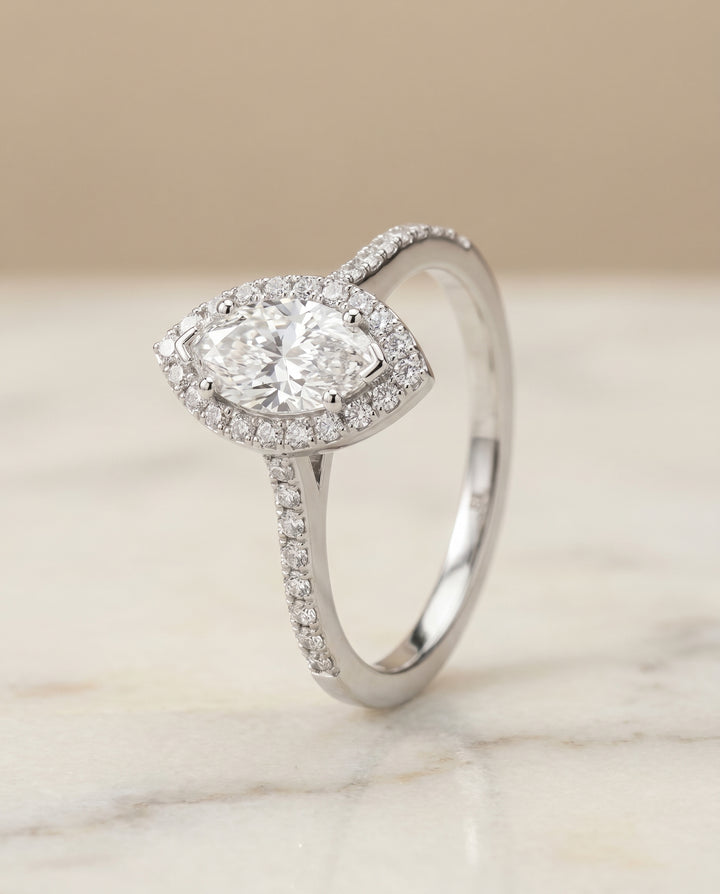 The Taylor Pavé Halo Marquise Engagement Ring Setting in Platinum