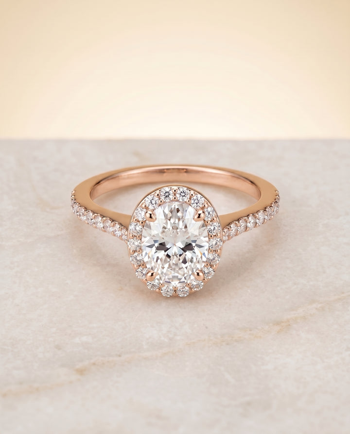 The Taylor Pavé Halo Oval Engagement Ring Setting in 14K Rose Gold