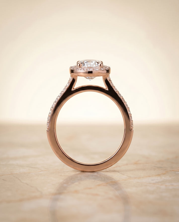 The Taylor Pavé Halo Oval Engagement Ring Setting in 14K Rose Gold