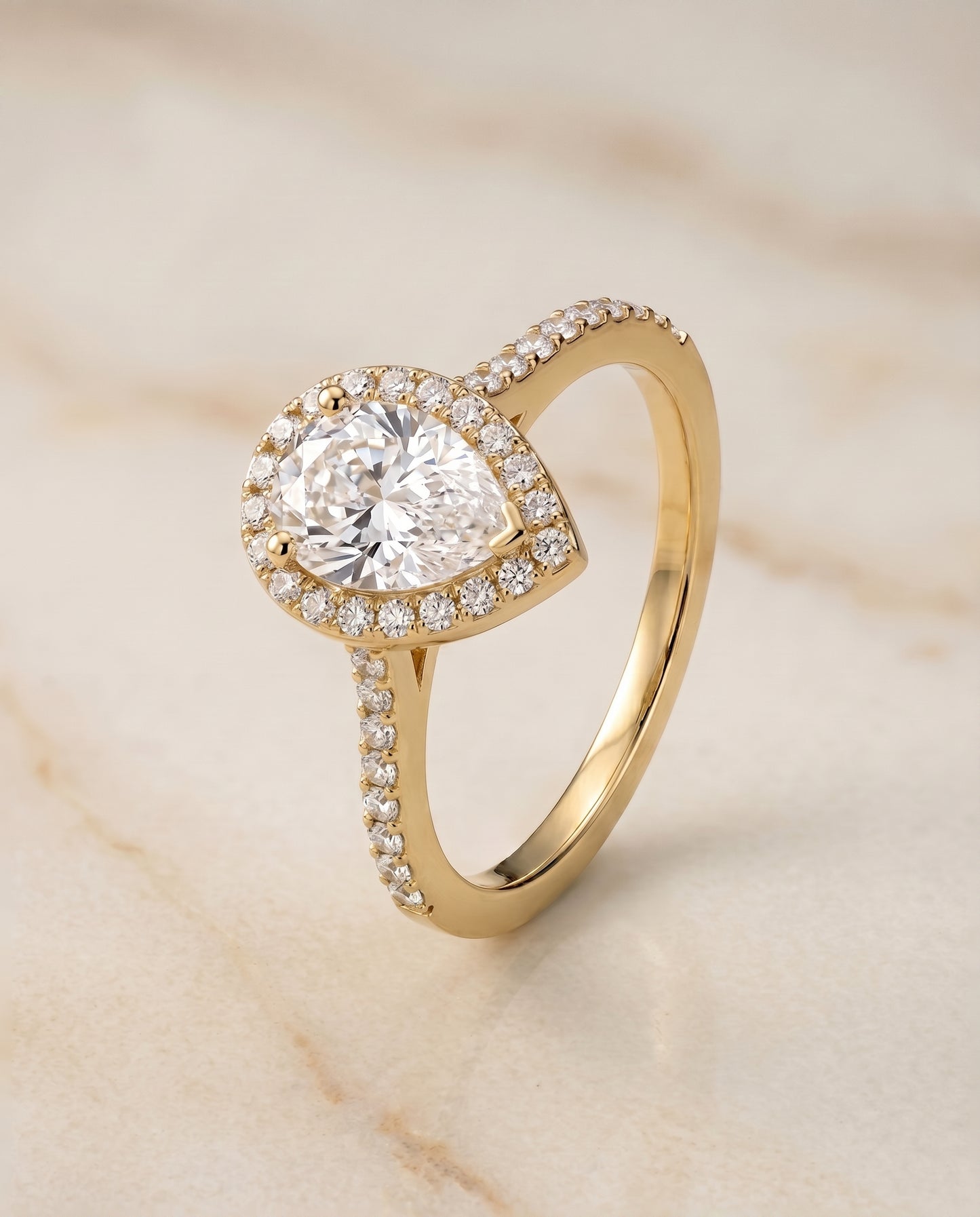 The Taylor Pavé Halo Pear Engagement Ring Setting in 18K Yellow Gold