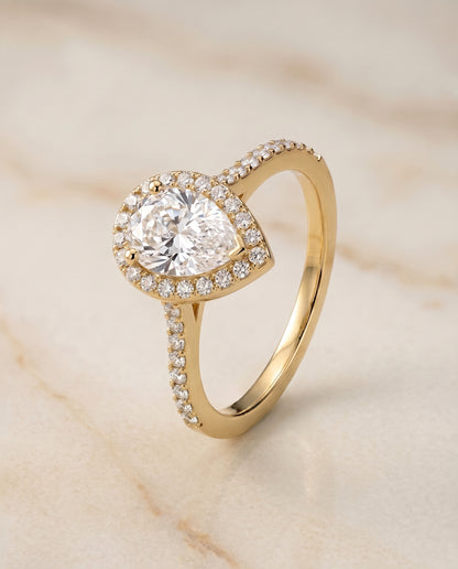 The Taylor Pavé Halo Pear Engagement Ring Setting in 18K Yellow Gold