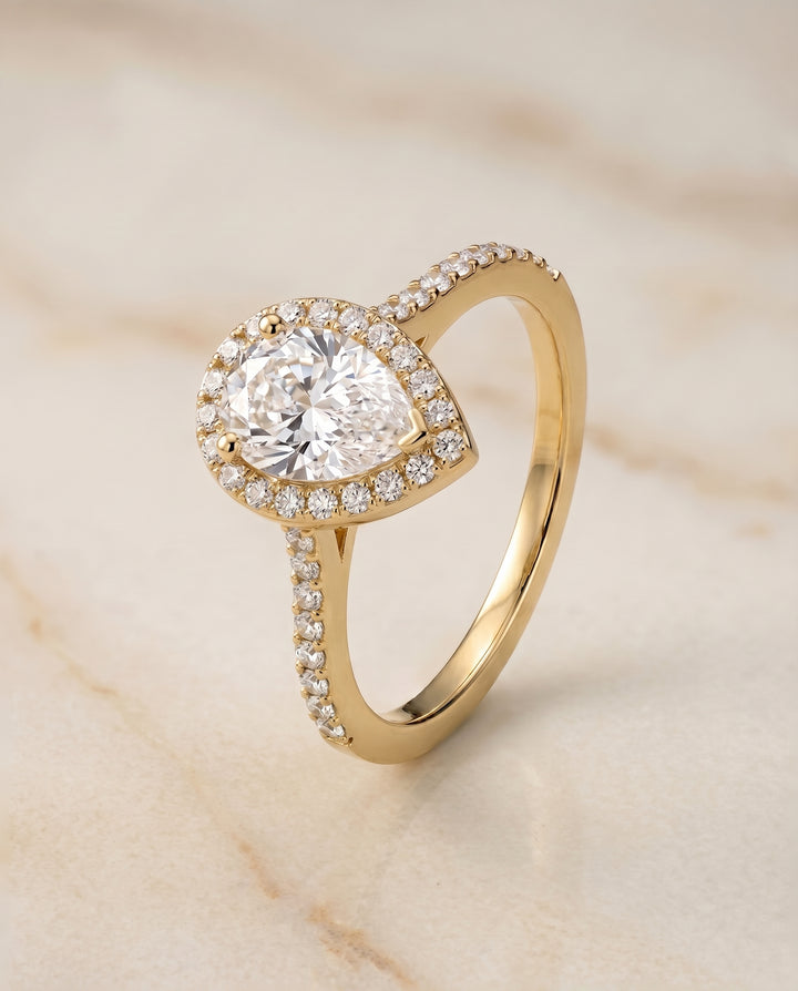 The Taylor Pavé Halo Pear Engagement Ring Setting in 18K Yellow Gold