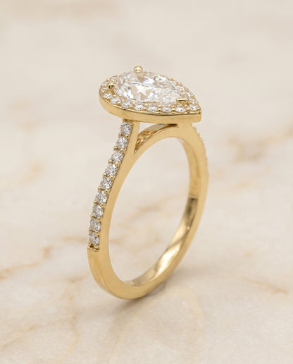 The Taylor Pavé Halo Pear Engagement Ring Setting in 18K Yellow Gold