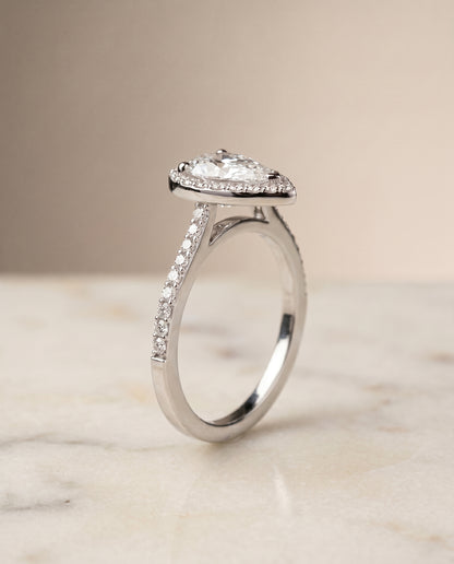 The Taylor Pavé Halo Pear Engagement Ring Setting in Platinum