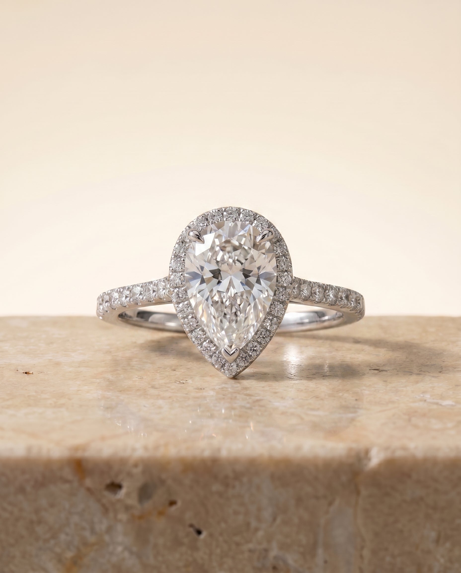 The Taylor Pavé Halo Pear Engagement Ring Setting in Platinum