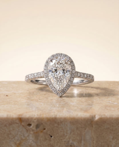 The Taylor Pavé Halo Pear Engagement Ring Setting in Platinum