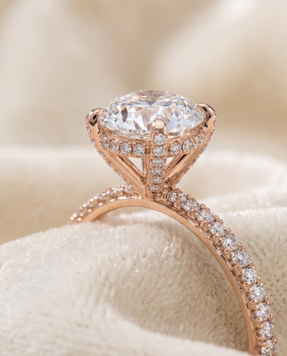 The Tina Triple Row Pavé Round Engagement Ring Setting in 14K Rose Gold