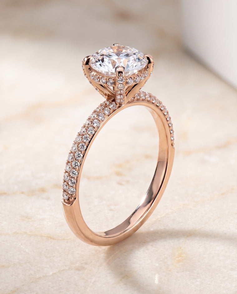 The Tina Triple Row Pavé Round Engagement Ring Setting in 14K Rose Gold