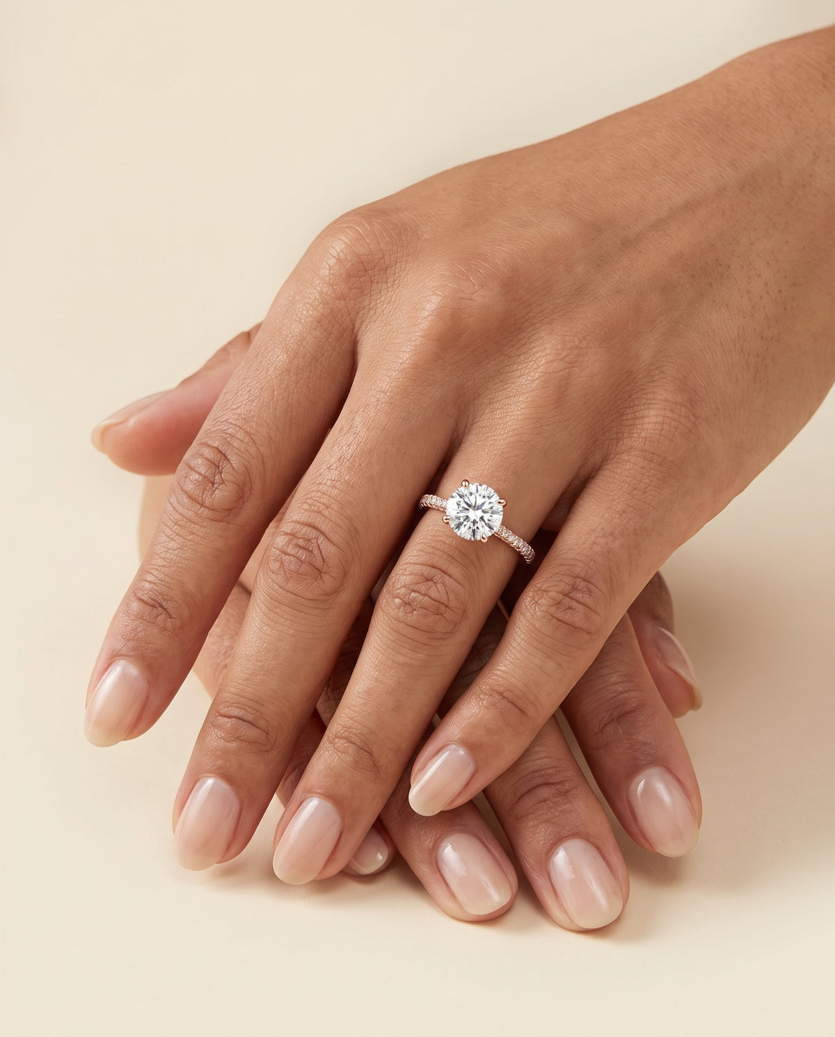 The Tina Triple Row Pavé Round Engagement Ring Setting in 14K Rose Gold