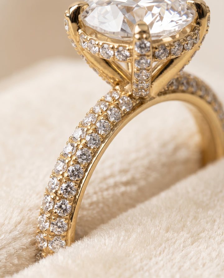 The Tina Triple Row Pavé Round Engagement Ring Setting in 18K Yellow Gold