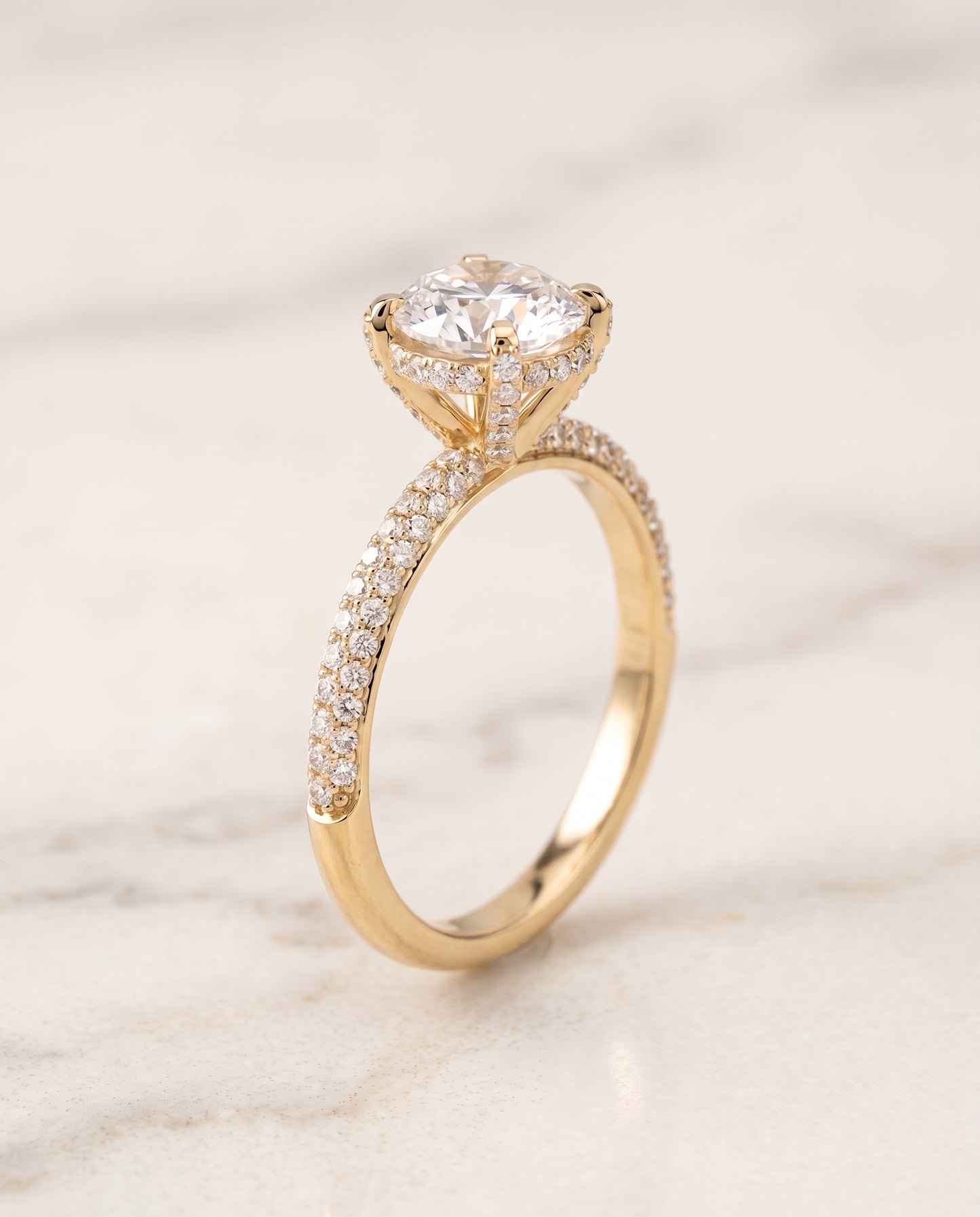 The Tina Triple Row Pavé Round Engagement Ring Setting in 18K Yellow Gold