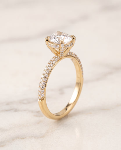 The Tina Triple Row Pavé Round Engagement Ring Setting in 18K Yellow Gold