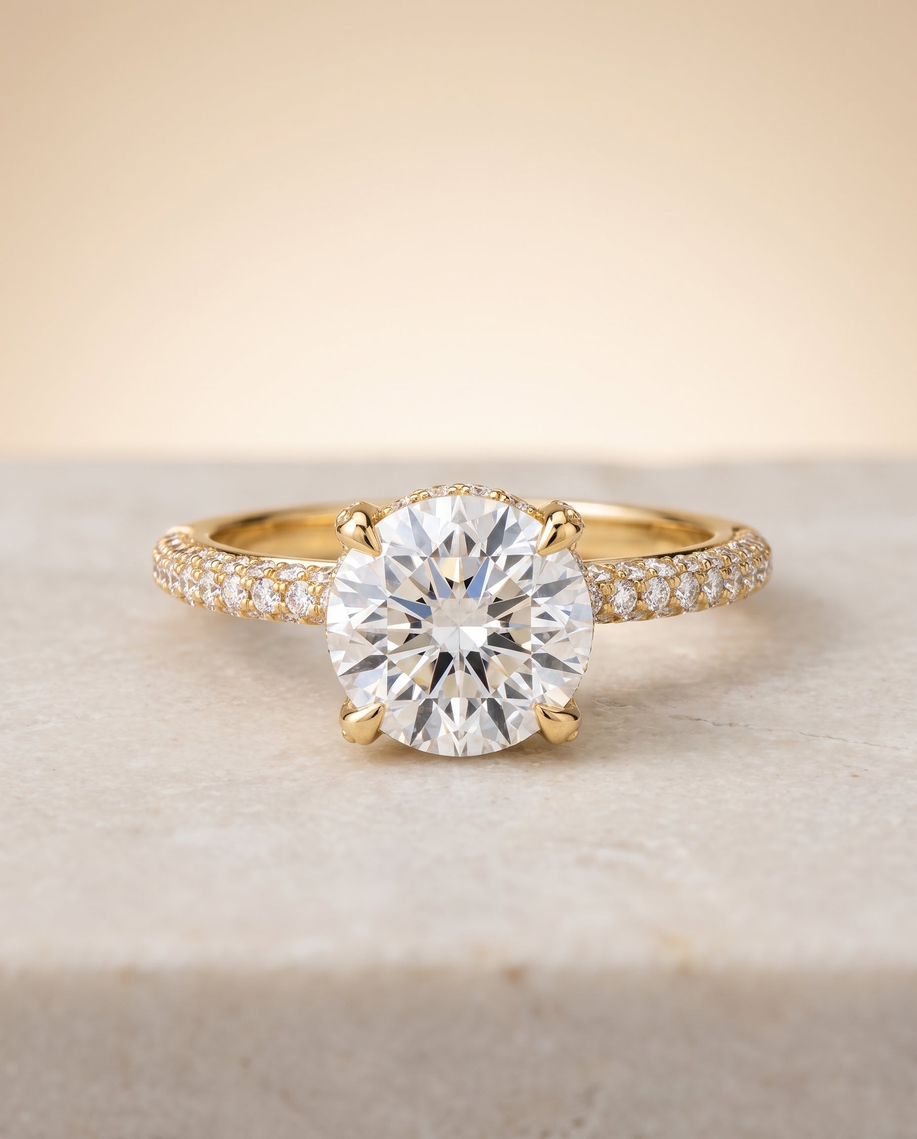 The Tina Triple Row Pavé Round Engagement Ring Setting in 18K Yellow Gold