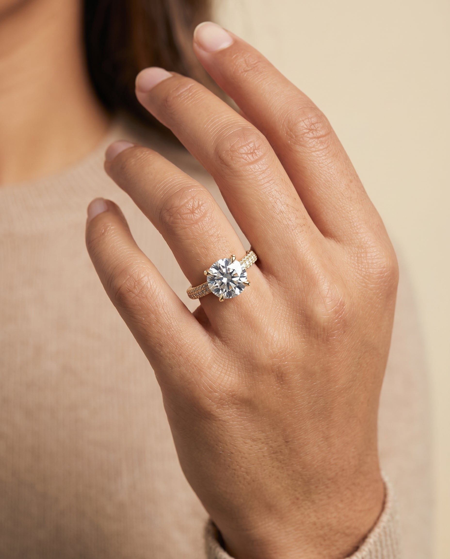 The Tina engagement ring setting in 18K Yellow Gold, triple row pavé design | RockHer
