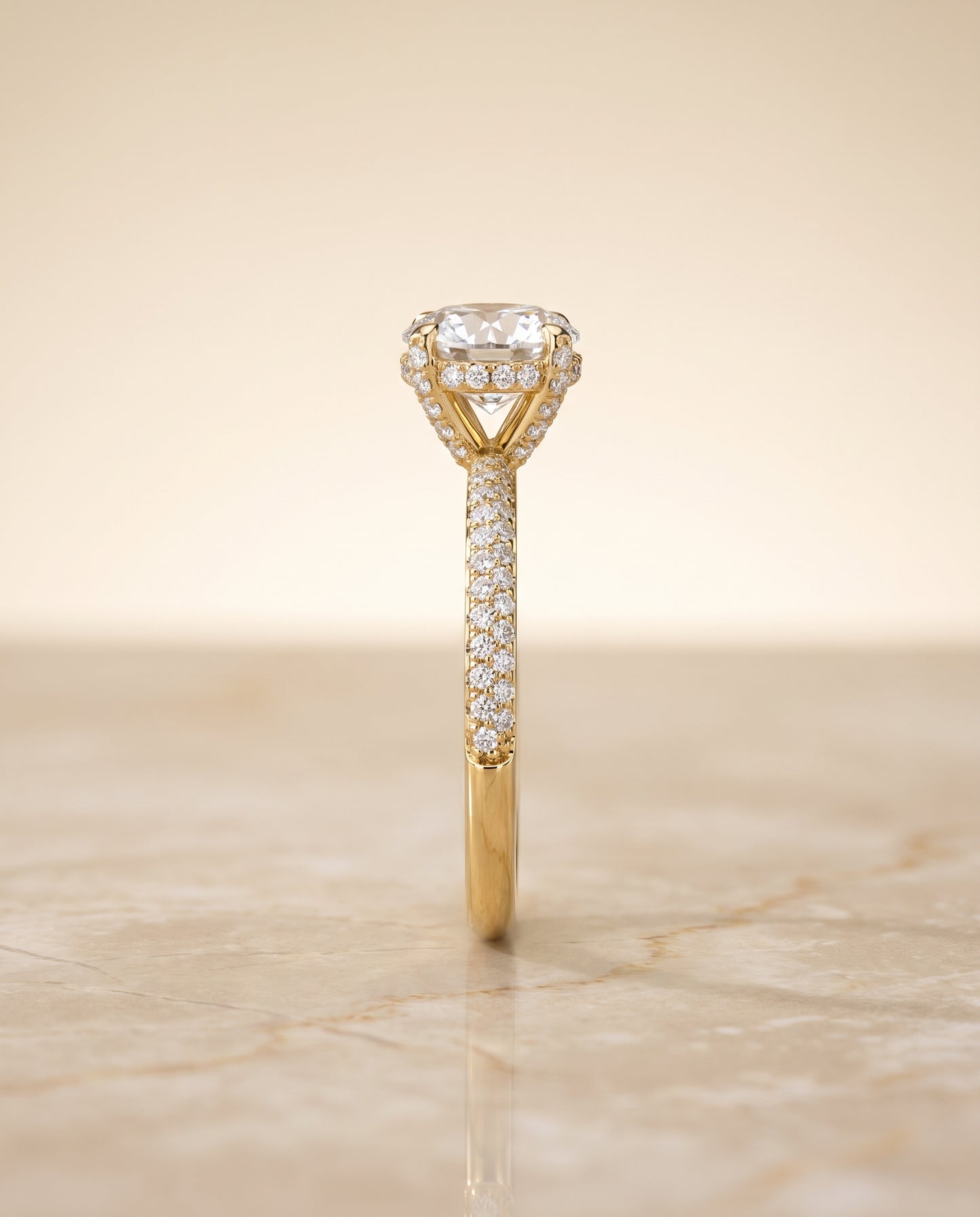 The Tina Triple Row Pavé Round Engagement Ring Setting in 18K Yellow Gold