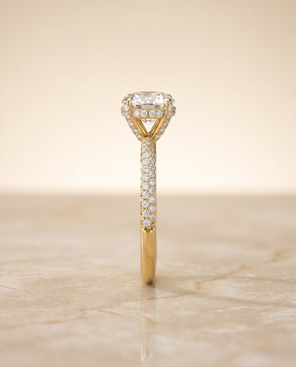 The Tina Triple Row Pavé Round Engagement Ring Setting in 18K Yellow Gold