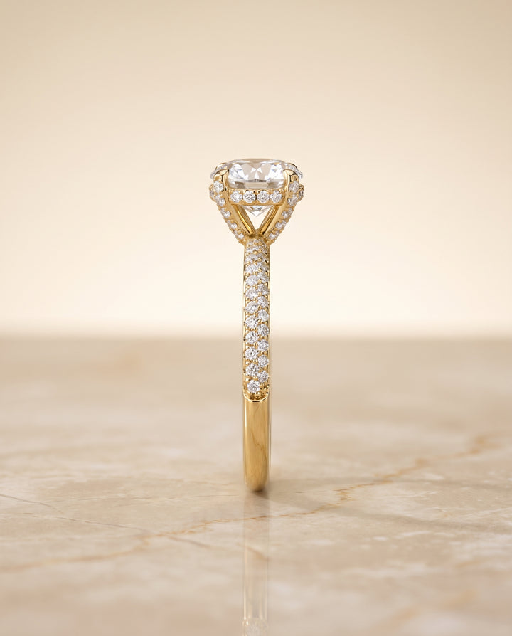 The Tina Triple Row Pavé Round Engagement Ring Setting in 18K Yellow Gold