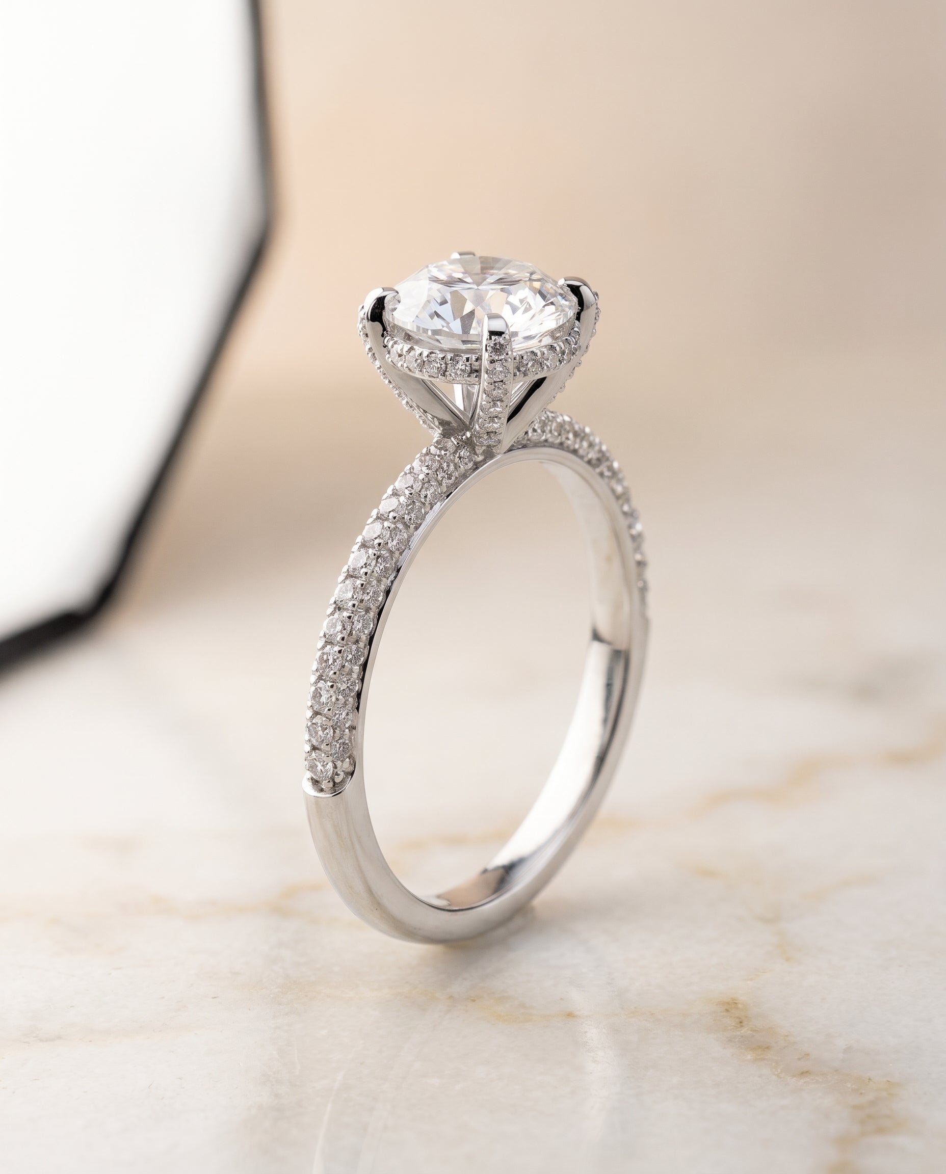 Triple Row Pavé styling on The Tina round engagement ring setting | RockHer