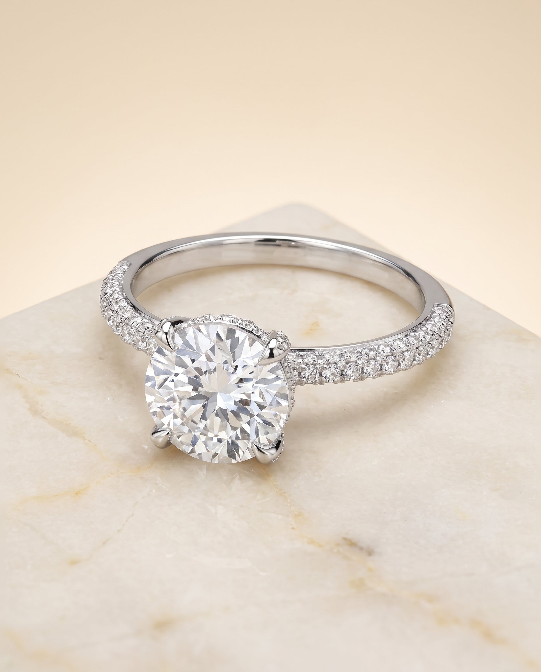 The Tina Triple Row Pavé Round Engagement Ring Setting in Platinum