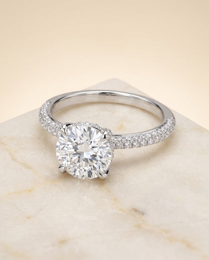 The Tina Triple Row Pavé Round Engagement Ring Setting in Platinum