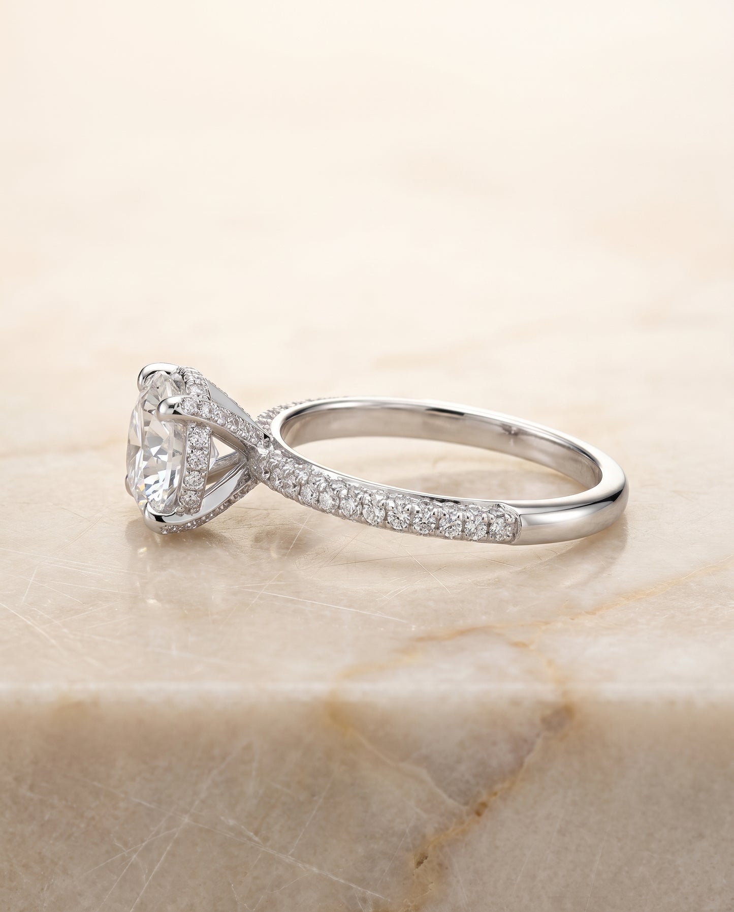The Tina Triple Row Pavé Round Engagement Ring Setting in Platinum