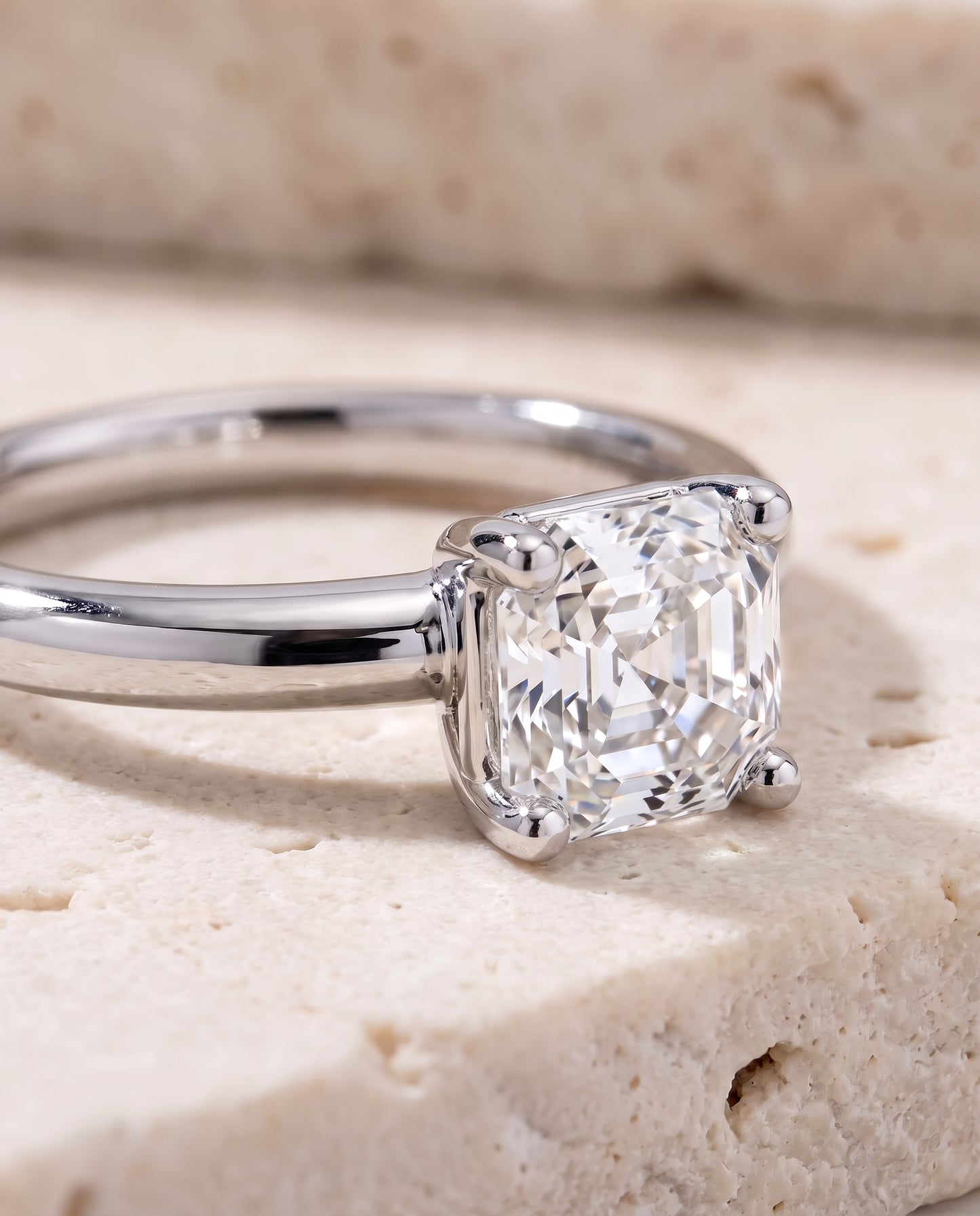 The Tori Rounded Comfort Fit Solitaire Asscher Cut Engagement Ring Setting in 18K White Gold