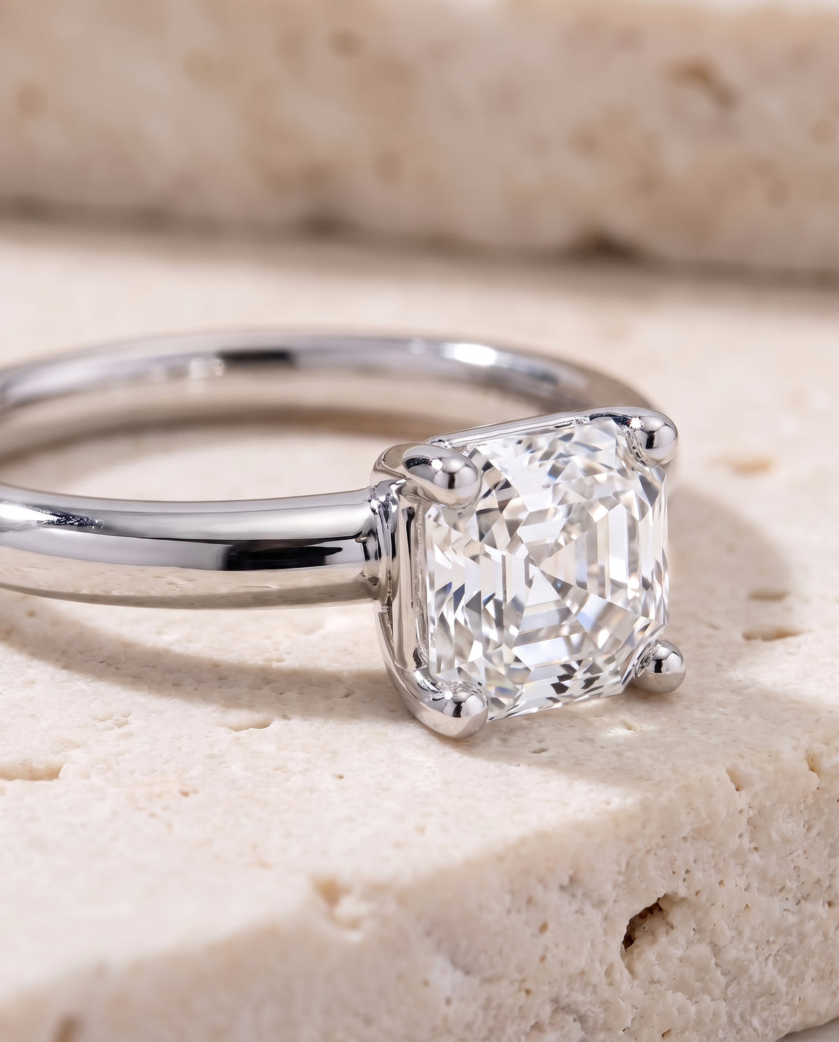 The Tori Rounded Comfort Fit Solitaire Asscher Cut Engagement Ring Setting in 18K White Gold