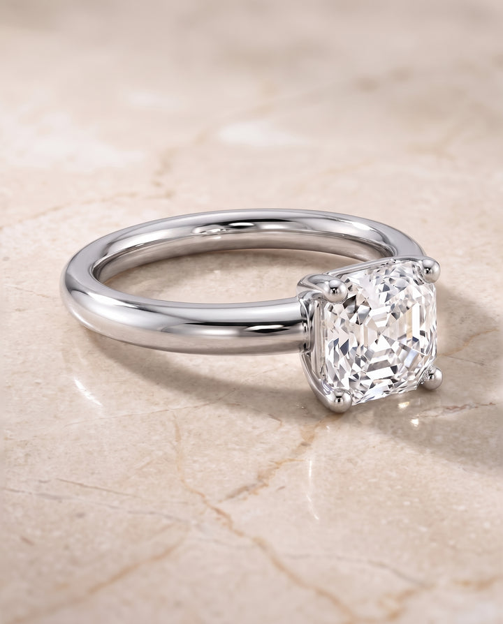 The Tori Rounded Comfort Fit Solitaire Asscher Cut Engagement Ring Setting in 18K White Gold