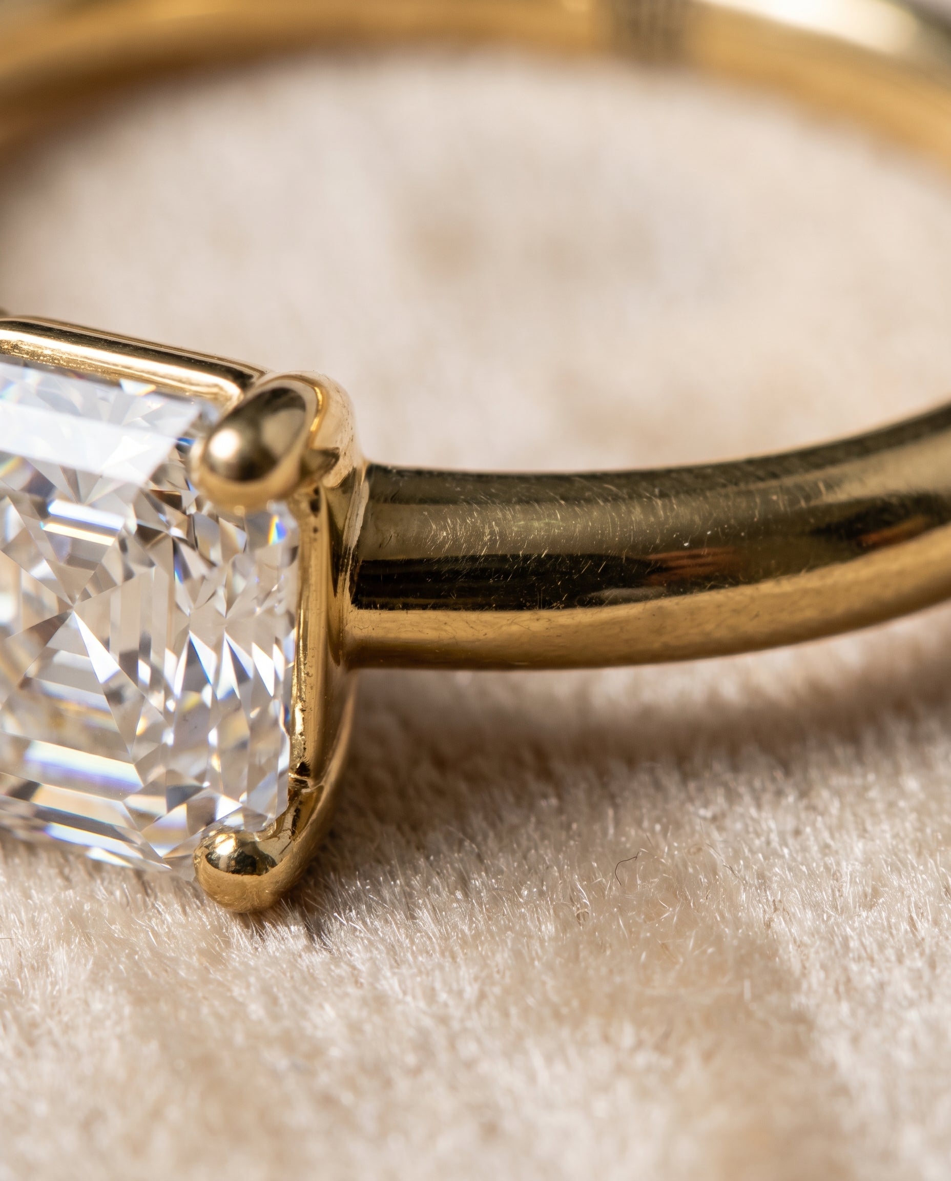 The Tori Rounded Comfort Fit Solitaire Asscher Cut Engagement Ring Setting in 18K Yellow Gold