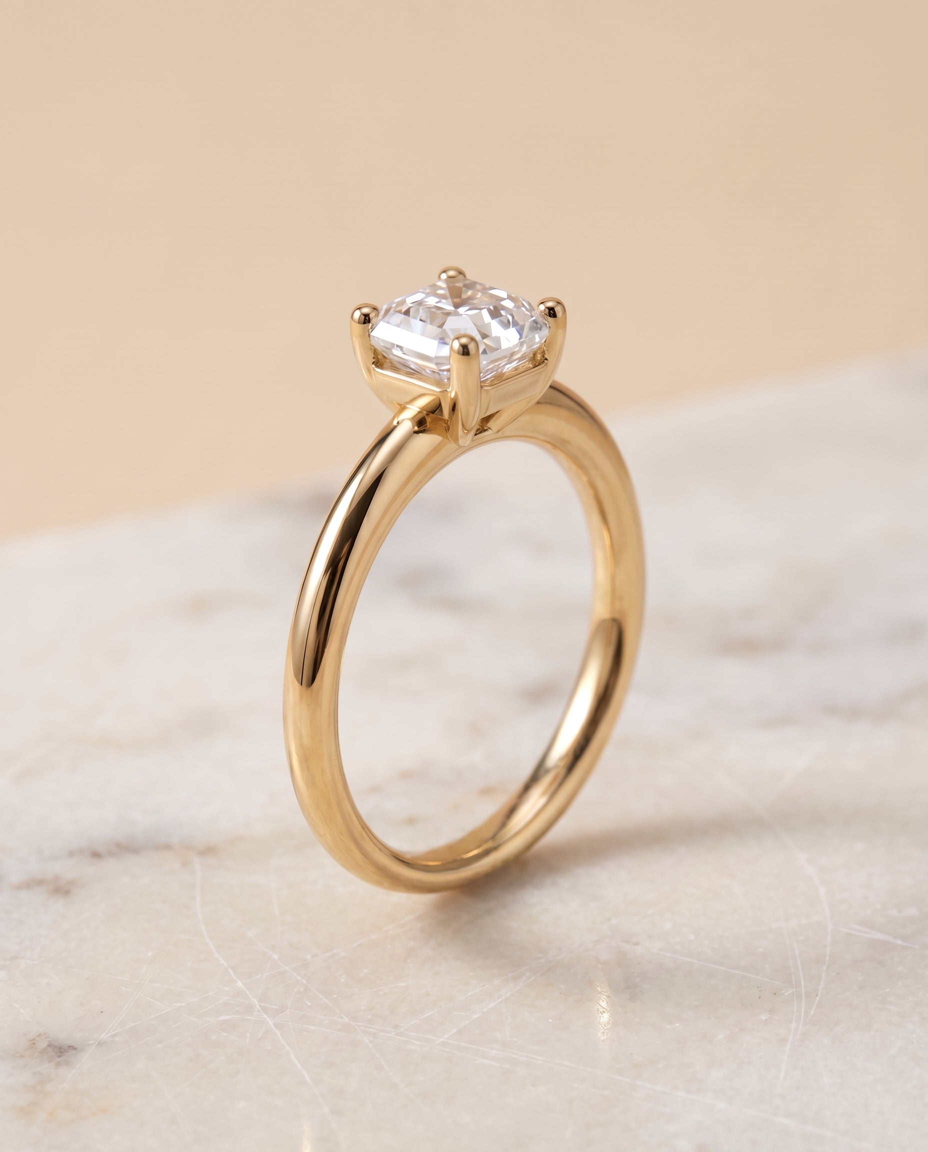 The Tori Rounded Comfort Fit Solitaire Asscher Cut Engagement Ring Setting in 18K Yellow Gold