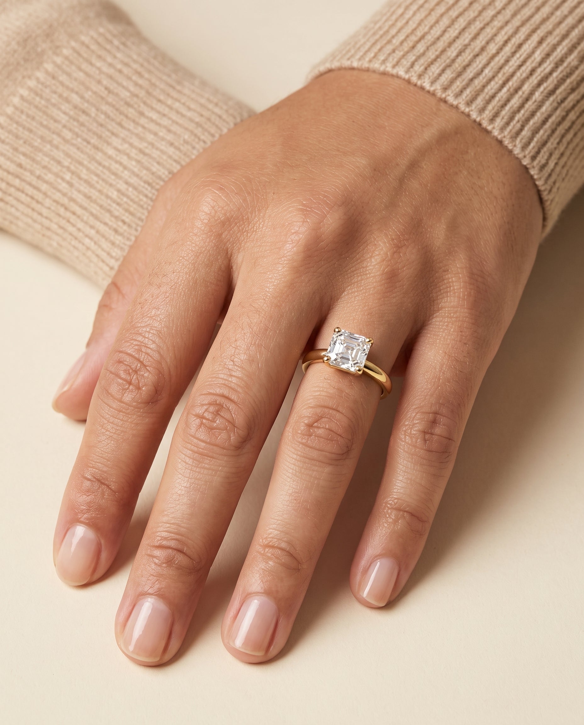 The Tori Rounded Comfort Fit Solitaire Asscher Cut Engagement Ring Setting in 18K Yellow Gold