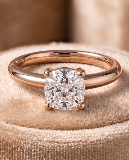 The Tori Rounded Comfort Fit Solitaire Cushion Cut Engagement Ring Setting in 14K Rose Gold