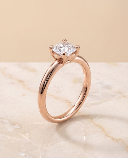 The Tori Rounded Comfort Fit Solitaire Cushion Cut Engagement Ring Setting in 14K Rose Gold