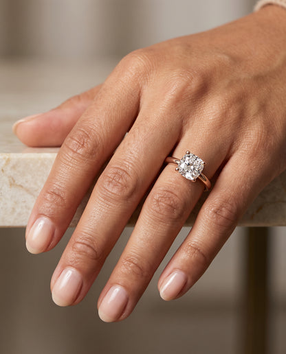 The Tori Rounded Comfort Fit Solitaire Cushion Cut Engagement Ring Setting in 14K Rose Gold