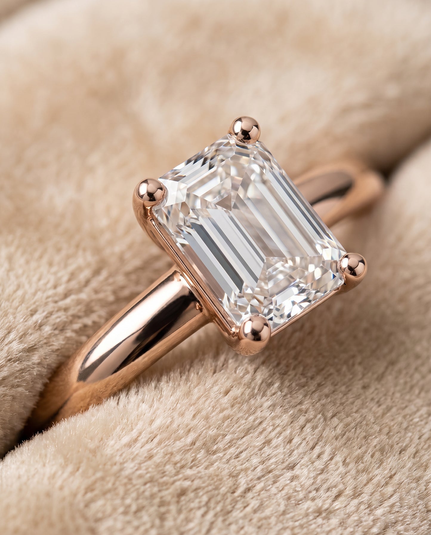 The Tori Rounded Comfort Fit Solitaire Emerald Cut Engagement Ring Setting in 14K Rose Gold