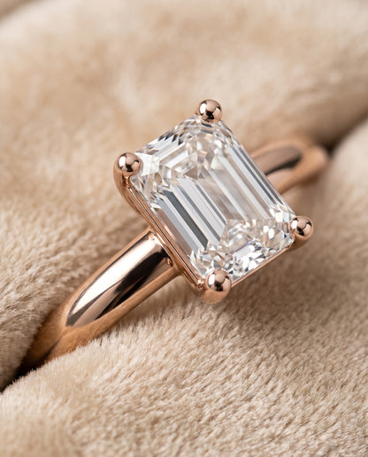The Tori Rounded Comfort Fit Solitaire Emerald Cut Engagement Ring Setting in 14K Rose Gold