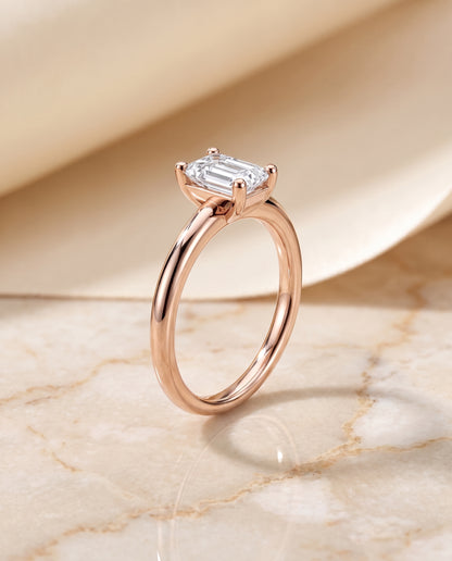 The Tori Rounded Comfort Fit Solitaire Emerald Cut Engagement Ring Setting in 14K Rose Gold