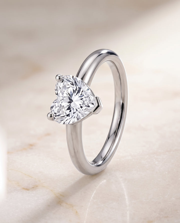 The Tori Rounded Comfort Fit Solitaire Heart Engagement Ring Setting in 18K White Gold