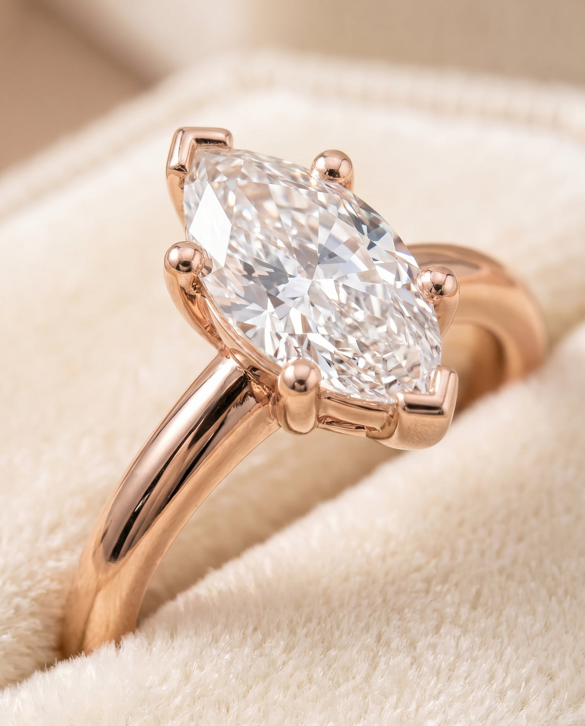 The Tori Rounded Comfort Fit Solitaire Marquise Engagement Ring Setting in 14K Rose Gold