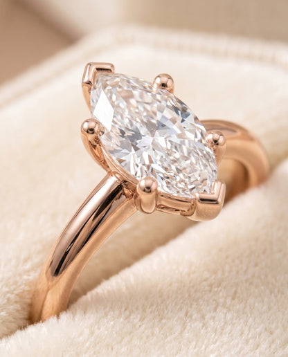 The Tori Rounded Comfort Fit Solitaire Marquise Engagement Ring Setting in 14K Rose Gold