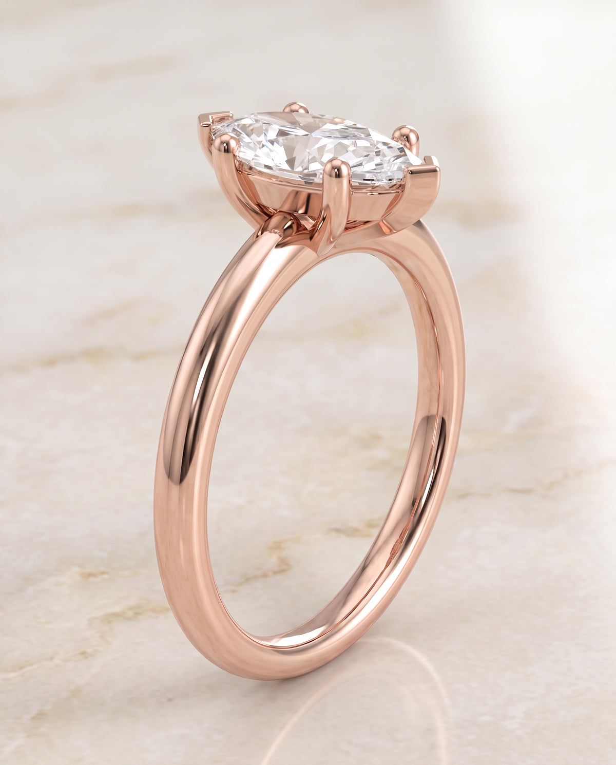 The Tori Rounded Comfort Fit Solitaire Marquise Engagement Ring Setting in 14K Rose Gold