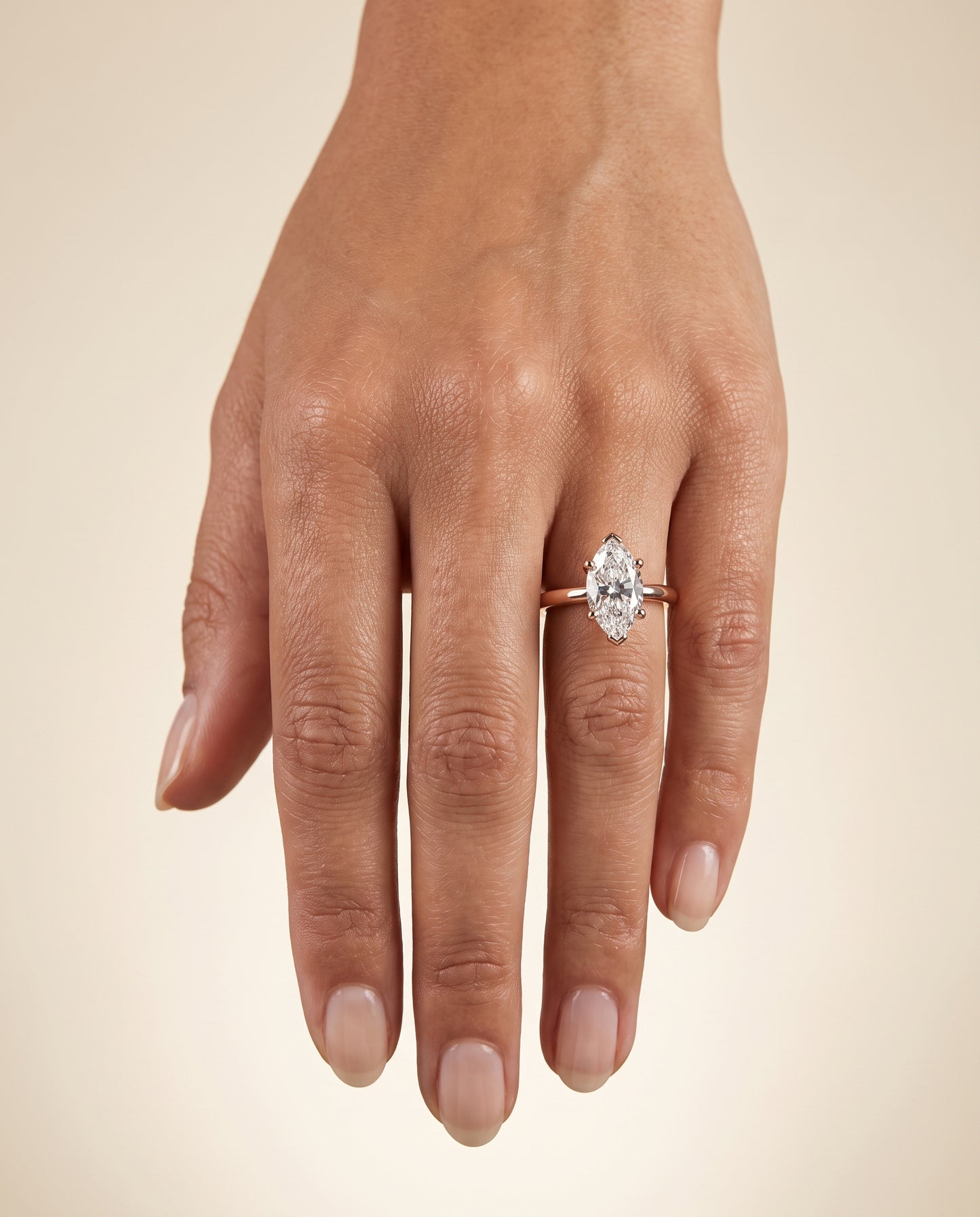 The Tori Rounded Comfort Fit Solitaire Marquise Engagement Ring Setting in 14K Rose Gold