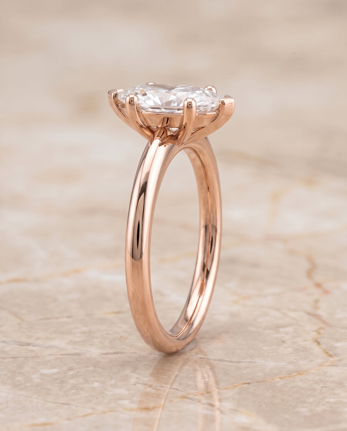 The Tori Rounded Comfort Fit Solitaire Marquise Engagement Ring Setting in 14K Rose Gold