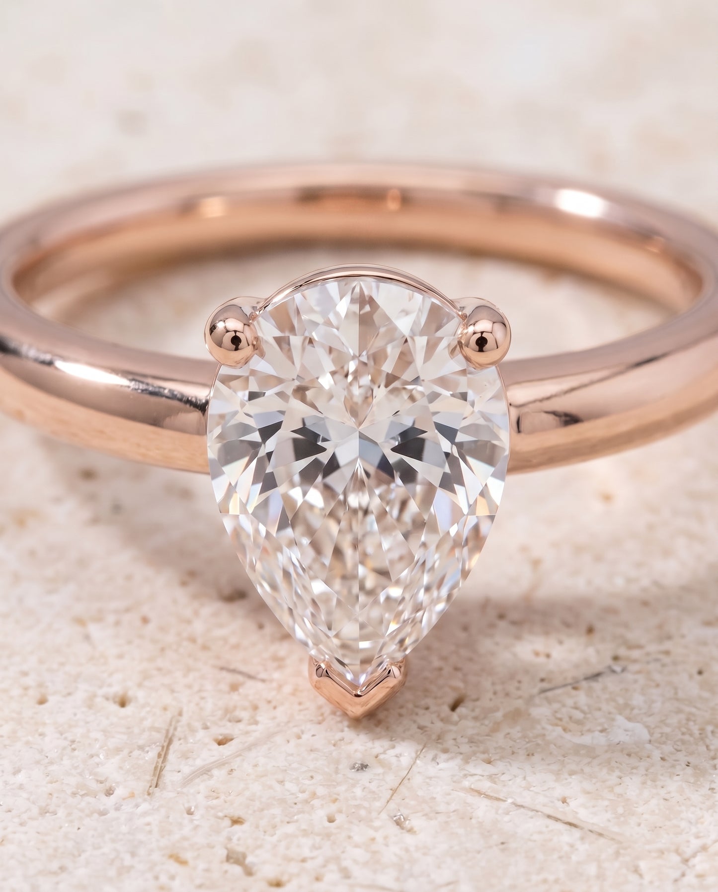 The Tori Rounded Comfort Fit Solitaire Pear Engagement Ring Setting in 14K Rose Gold