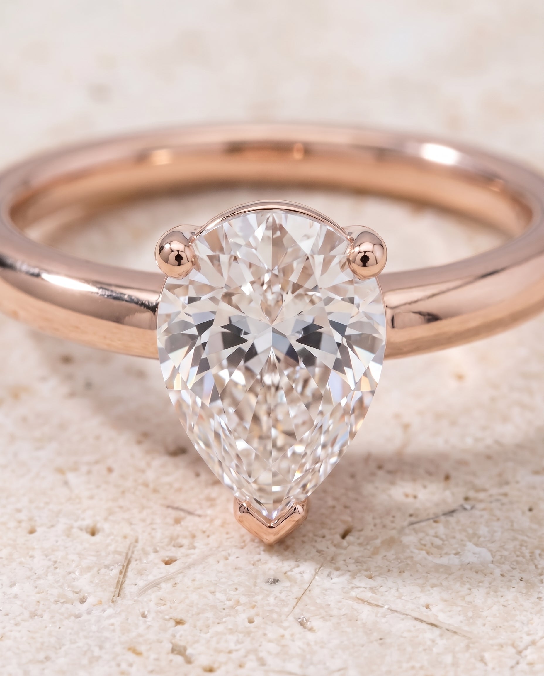 The Tori Rounded Comfort Fit Solitaire Pear Engagement Ring Setting in 14K Rose Gold