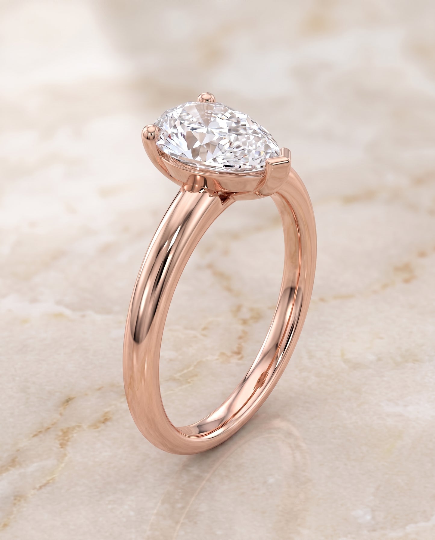 The Tori Rounded Comfort Fit Solitaire Pear Engagement Ring Setting in 14K Rose Gold