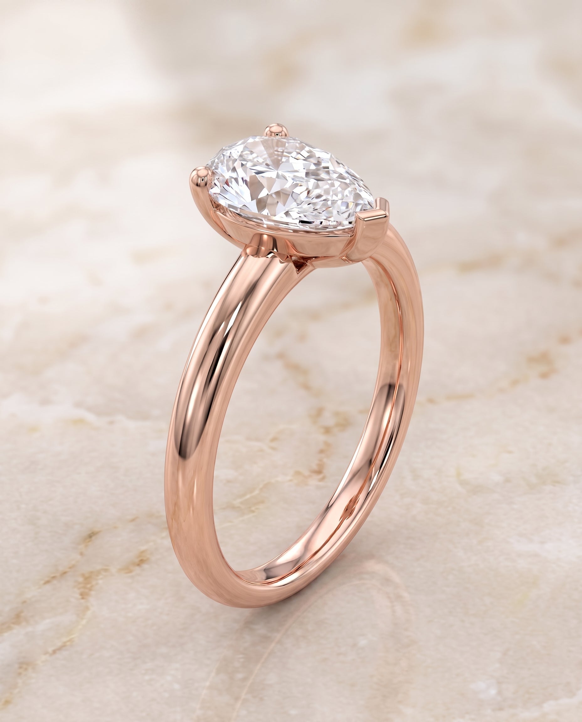 The Tori Rounded Comfort Fit Solitaire Pear Engagement Ring Setting in 14K Rose Gold