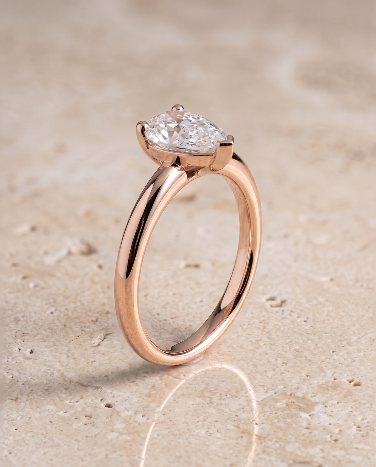 The Tori Rounded Comfort Fit Solitaire Pear Engagement Ring Setting in 14K Rose Gold